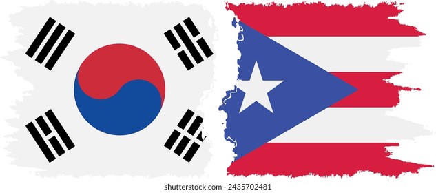 Puerto Rico and South Korea grunge flags connection, vector