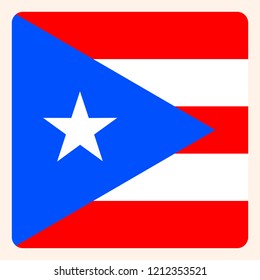 Puerto Rico square flag button, social media communication sign, business icon.