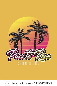 puerto rico summertime vintage palm tree blend poster colorful