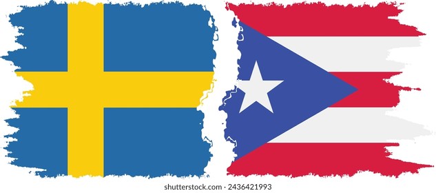 Puerto Rico and Sweden grunge flags connection, vector
