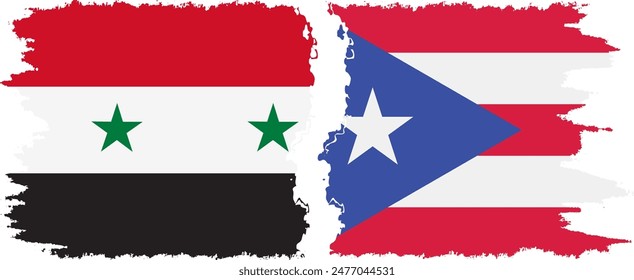 Puerto Rico and Syria grunge flags connection, vector