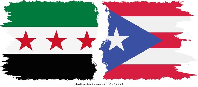 Puerto Rico and Syrian Revolution grunge flags connection, vector