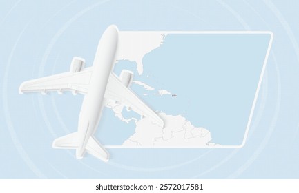 Puerto Rico Travel Illustration with Plane and National Flag. Ideal for travel agencies, promotional materials, or geographic content related to Puerto Rico.