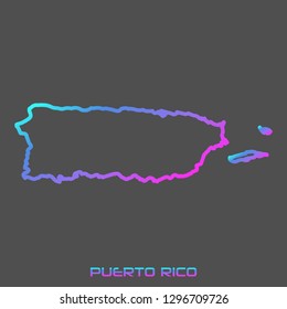 Puerto Rico turquoise pink fluid gradient outline map, stroke. Line style. Vector illustration