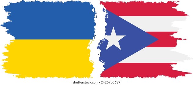 Puerto Rico and Ukraine grunge flags connection, vector