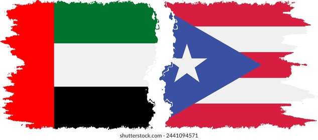 Puerto Rico and United Arab Emirates grunge flags connection, vector