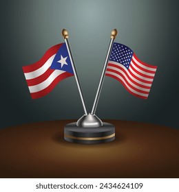 Puerto Rico and United States table flags with gradient backgrund. Vector Illustration