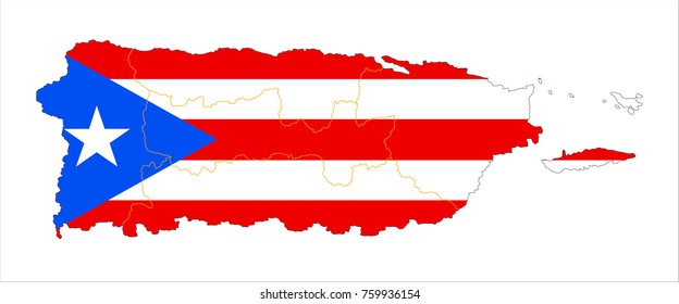 Puerto Rico (U.S.) map on a world map with flag on white background.