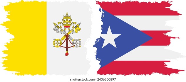 Puerto Rico and Vatican grunge flags connection, vector
