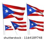 Puerto Rico vector flags set. 5 wavy 3D cloth pennants fluttering on the wind. EPS 8 created using gradient meshes isolated on white background. Five flagstaff design elements from world collection