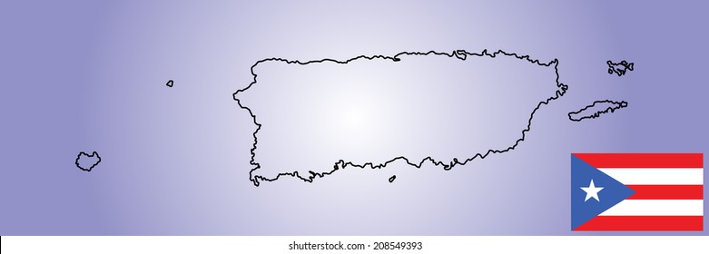 Puerto Rico vector map and vector flag isolated on blue background silhouette. High detailed illustration.