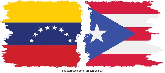 Puerto Rico and Venezuela grunge flags connection, vector