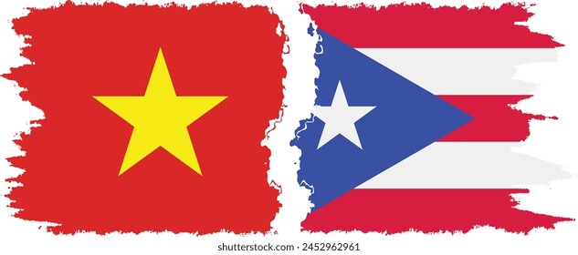 Puerto Rico and Vietnam grunge flags connection, vector