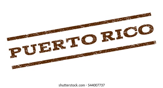 Puerto Rico watermark stamp. Text tag between parallel lines with grunge design style. Rubber seal stamp with unclean texture. Vector brown color ink imprint on a white background.
