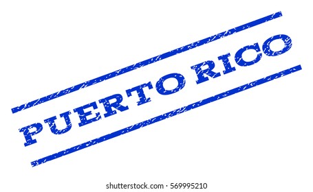 Puerto Rico watermark stamp. Text tag between parallel lines with grunge design style. Rotated rubber seal stamp with unclean texture. Vector blue ink imprint on a white background.