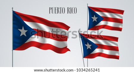 Puerto Rico waving flag set of vector illustration. White red colors of  Puerto Rico wavy realistic flag as a patriotic symbol 