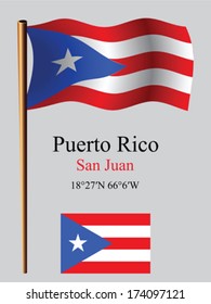 puerto rico wavy flag and coordinates against gray background, vector art illustration, image contains transparency