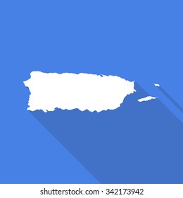 Puerto Rico white map,border flat simple style with long shadow on blue background