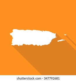 Puerto Rico white map,border flat simple style with long shadow on orange background