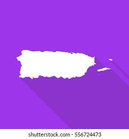 Puerto Rico white map,border flat simple style with long shadow on purple background