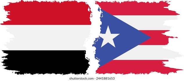 Puerto Rico and Yemen grunge flags connection, vector