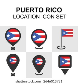 Puerto Rico-themed location pins for mapping, travel, or education. Features national flag in various pin shapes.