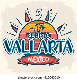 Puerto Vallarta Mexico vector icon, emblem design