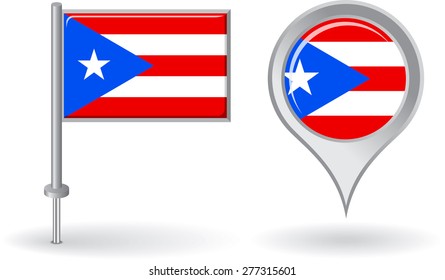 Puerto-Rican pin icon and map pointer flag. Vector