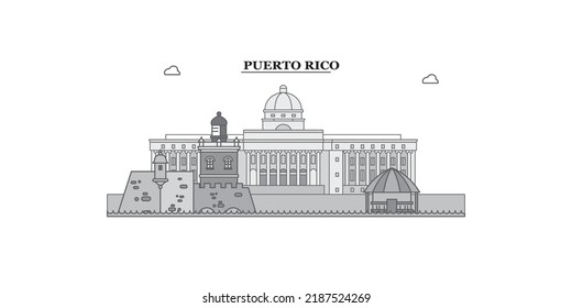 Puerto-Rico city skyline isolated vector illustration, icons