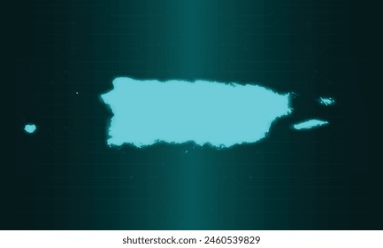 Puerto-Rico Map with Green Circuit Technology Style.