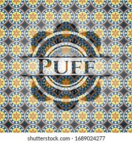 Puff arabic style badge. Arabesque decoration.