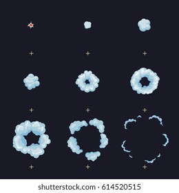 Puff, Boom, Burst, Explosion, Explode Animation Frames Vector Effect. Boom Explode Animation, Illustration Of Shot Hit Animation