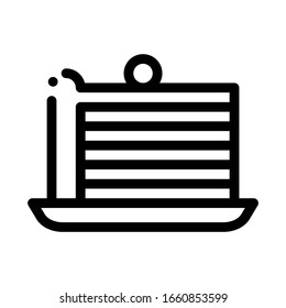 Puff Cake With Berry On Top Icon Thin Line Vector. Pastry Refreshment Gourmet Cake Or Crepes Dessert Concept Linear Pictogram. Monochrome Outline Sign Isolated Contour Symbol Illustration