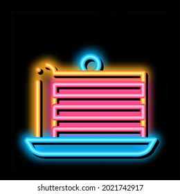 Puff Cake With Berry On Top neon light sign vector. Glowing bright icon Pastry Refreshment Gourmet Cake Or Crepes Dessert sign. transparent symbol illustration