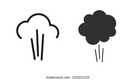 Puff fart steam air blow icon pictogram vector or wind cloud gust pressure flow graphic line outline thin linear art clipart, flat black smoke niff stench simple stroke breath game blast