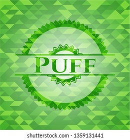 Puff green emblem with triangle mosaic background