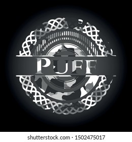 Puff grey camouflage emblem. Vector Illustration.