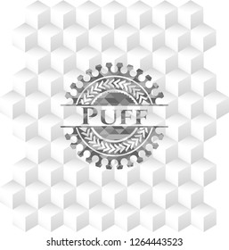 Puff grey emblem with geometric cube white background