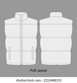 Puff Jacket template. Vector Apparel Mockup Collection. Puff Jacket Mockup Vector.	