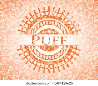 Puff orange mosaic emblem with background