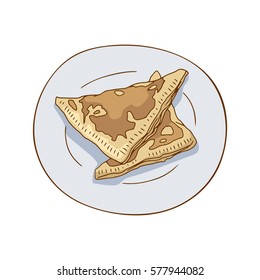 Puff pastries on a plate, color vector illustration.