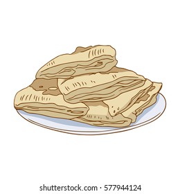 Puff pastries on a plate, color vector illustration.