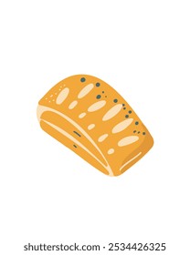 puff pastry bun with soft rounded edges and simple details, vector illustration in children's cartoon style for books and culinary projects