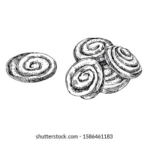 Puff pastry cakes in line art style.