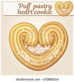 Puff pastry heart cookie illustration. Cartoon vector icon