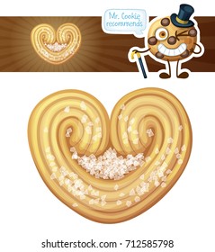 Puff Pastry Heart Cookie Illustration. Cartoon Vector Icon Isolated On White Background