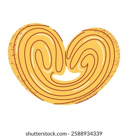 Puff pastry palmier cookies, vector illustration, flat hand drawn style. Popular baked food, pastry or dessert perfect for breakfast, snack. For sticker, web design, bakery, cafe, restaurant or bar.