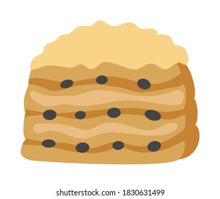 Puff pastry with raisins. Isolated on white background. Vector illustration.