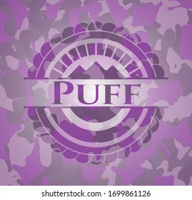 Puff pink camouflaged emblem. Vector Illustration. Detailed.