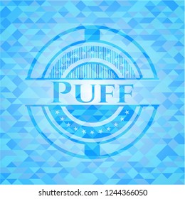 Puff sky blue emblem with triangle mosaic background
